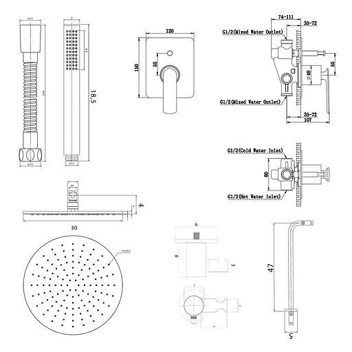 Душова система Kohlman Experience 30 black + BOX прихованого монтажу QW210EBR30, Чорний матовий - фото 2