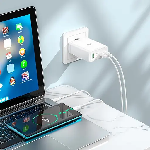 Адаптер мережевий Hoco N31 Leader four-port (3C1A) fast charger set + Type-C to Type-C кабель - фото 8