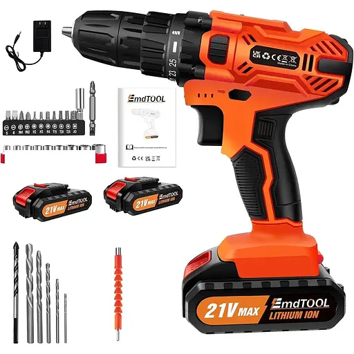 Оранжевая дрель, 21 В - набор сверл с 25+1-аккумуляторной ударной дрелью шуруповерт