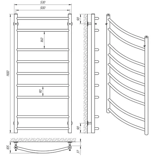 Полотенцесушитель Laris Флеш П9 500x1100 74100012, Хром - фото 4