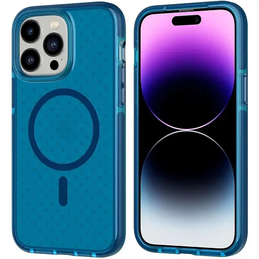 Оригинальный противоударный силиконовый чехол Tech21 Evo Check MagSafe для iPhone 14 Pro (6.1") Blue T21-9838 - фото 4