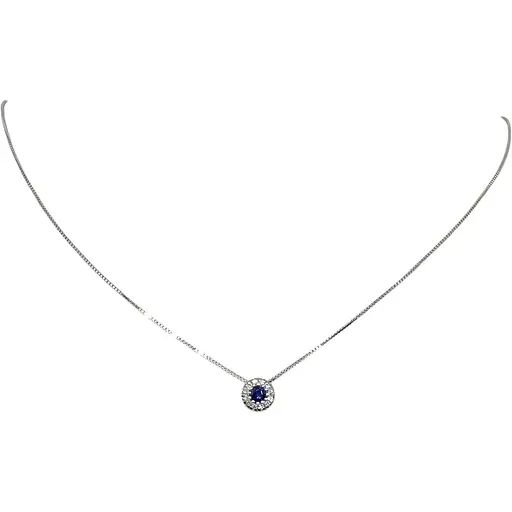 Золотое колье ЮЗ "Багет" с бриллиантами и сапфиром. 85134/1С 45