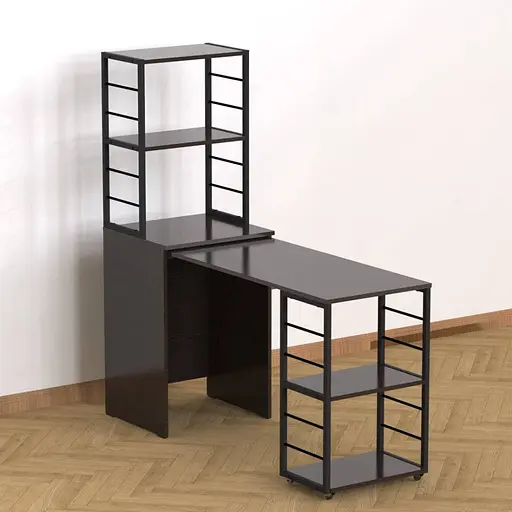 Стол-тумба трансформер Смарт 3/1 с этажеркой Ferrum-decor 1430x1450x500 Черный металл ДСП Венге Магия 16 мм (FRD-106167)