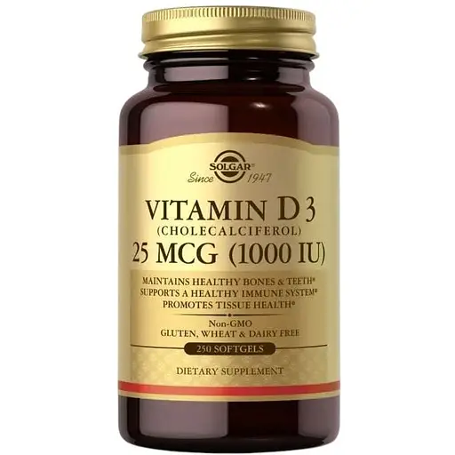 Вітаміни та мінерали Solgar Vitamin D3 25 mcg, 250 капсул