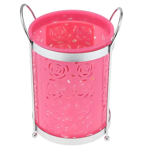 Підставка стійка хромована для столових приладів Троянди на ніжках пластмасова вставка Ø 10.5 см H 18 см, Kitchen Master Салатовий 86899 - фото 3