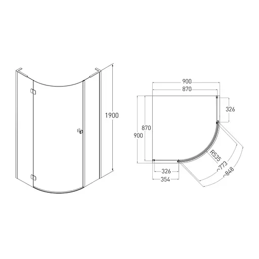 Душевая кабина угловая Volle Benita 90x90 распашная прозрачное стекло 8 мм без поддона хром 1017.114600L2 коробки, Левая, прозрачная, хром - фото 2