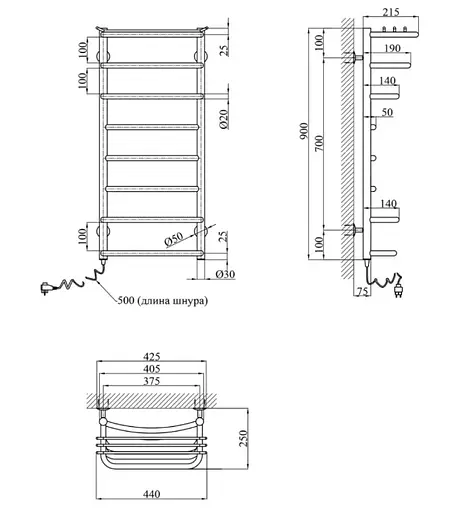 Полотенцесушитель электрический Kroner Канна ДК05EL 900х400/8 EL (CV032309) - фото 5
