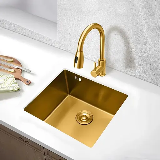 Кухонная мойка золотая из нержавеющей стали 50 см под столешницу 1.5 мм Nett NG-5045, Золотой - фото 3