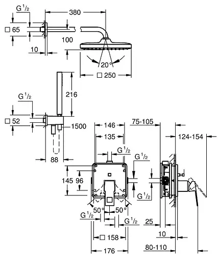 Душова система прихованого монтажу Grohe Eurocube з Tempesta 250 Cube 25289000, Хром - фото 4