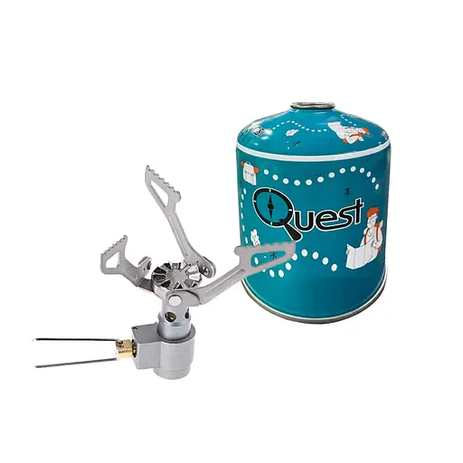 Набір газовий пальник BRS-3000T титановий + газовий балон Quest 450 г нарізний бутановий