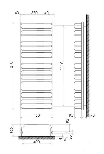 Рушникосушка водяна Heizung WU 21/45 1210х450 мм 600 Вт Чорний 30412 - фото 3