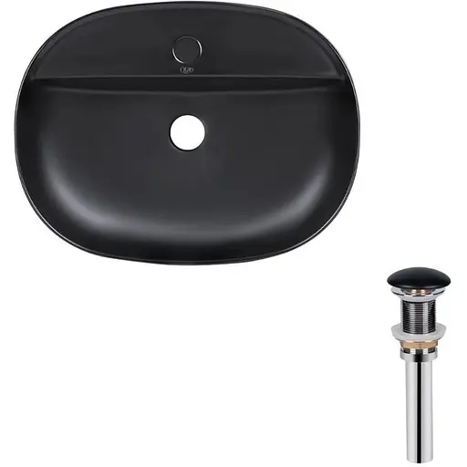 Умивальник Qtap Scorpio накладний овальний 505x385x120 мм Black matt + донний клапан PU03, Чорний матовий - фото 1