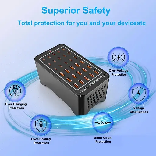 Зарядная станция ILEPO многопортовая на 15 USB портов + 15 Type-C 150 Вт / сетевое мультизарядное устройство (19018) - фото 10