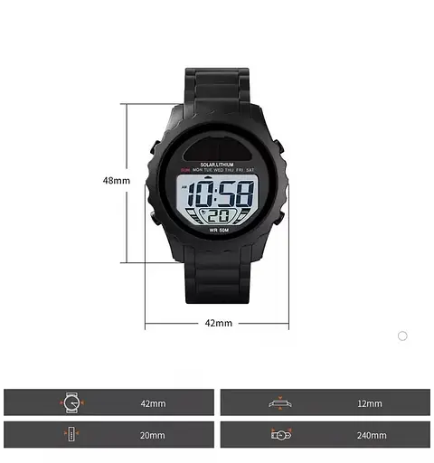 Мужские наручные часы Skmei 1585 с солнечной панелью (Черные) - фото 8