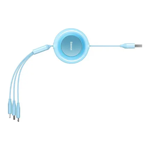Кабель Baseus Bright Mirror 2 Series Retractable 3-in-1 Fast Charging Data Cable USB to M+L+C 3.5A 1.1m Sky Blue - фото 6