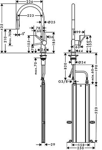 Змішувач Hansgrohe Talis 210 2jet кухонний з витяжним виливом Sbox 72801000 Хром - фото 2
