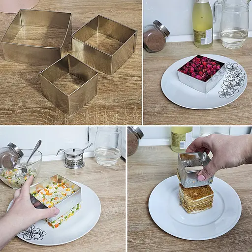 Набір квадратних металевих форм викладки салатів, десертів та гарніру та висічки тіста, Master Class Металлик 83804 - фото 2