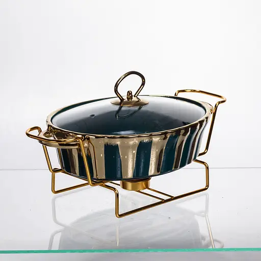 Мармит фарфоровый настольный круглый с подставкой 1 литр мармитница с подогревом Зеленый Yiwu JY-5 - фото 4