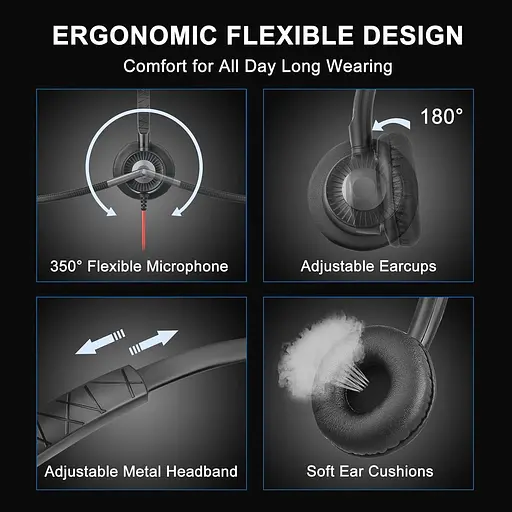 USB-гарнитура Callez с двойным микрофоном ENC с шумоподавлением для ПК Ноутбук Mac, компьютерная гарнитура с кнопкой вызова - фото 2