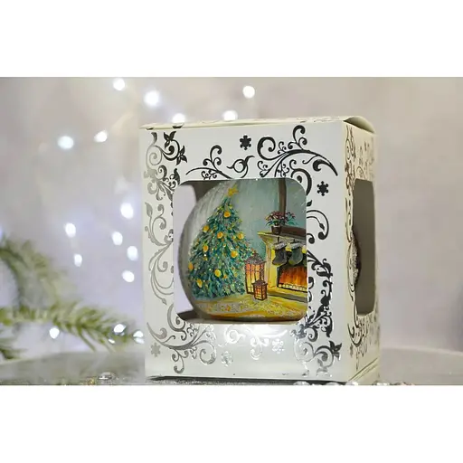 Ялинкова прикраса Санта Шоп Новорічний камін на чорному склі (4820001112573) - фото 4