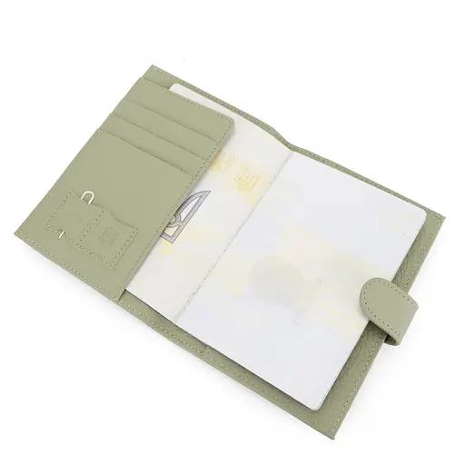 Обложка на паспорт 3459 кожаная с карманом для денег светло-зеленая - фото 6