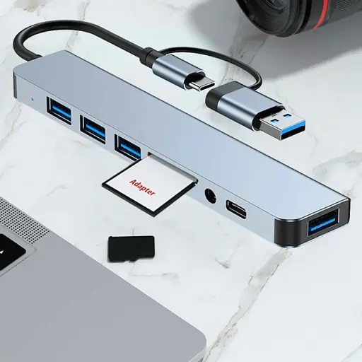 USB хаб 8 в 1 высокоскоростной концентратор Type-C Серый  - фото 4