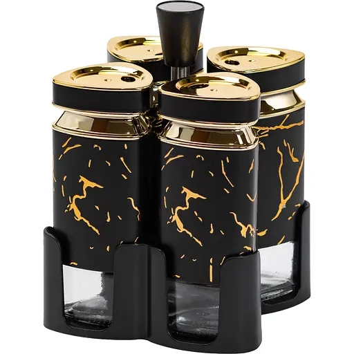 Набір ємностей для спецій TS Kitchen HP1354 на підставці 4 баночки по 120 мл чорний мармур - фото 1
