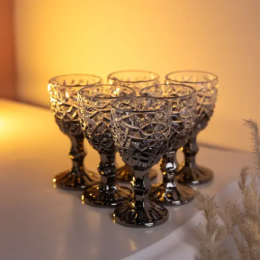 Набір чарок на ніжці 6 штук 50 мл для горілки наливки подарункові чарки скляні фігурні Сірі Yiwu HP-19-186 - фото 3