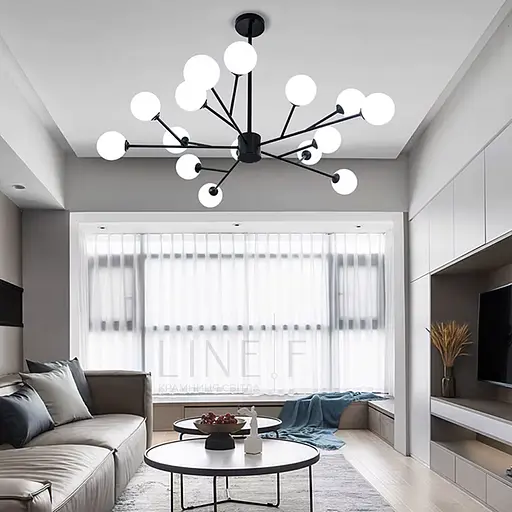 Потолочная люстра в черном корпусе на 15 белых плафонов Ø 100 см Ст. AOC 19/15 BK G9 Line F - фото 1