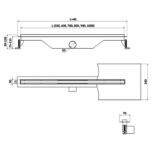 Трап для душу Cersanit Tako лінійний Slim 70 нержавіюча сталь S907-013 - фото 2