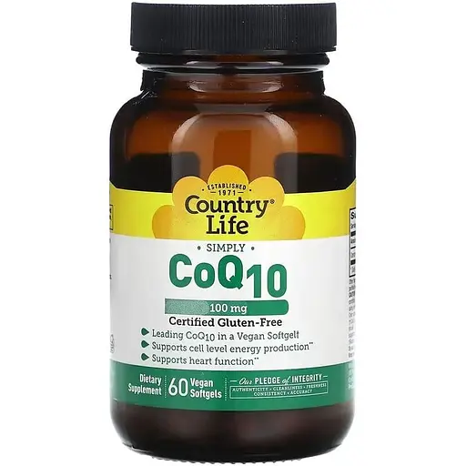 Коензим Q10 Country Life CoQ10 100 mg 60 капсул для підтримки імунної системи та серця - фото 1