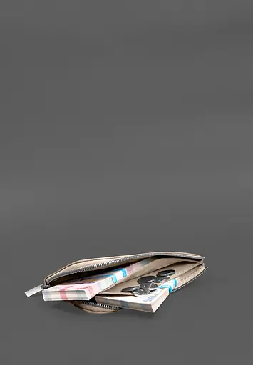 Кожаный портмоне-купюрник на молнии 14.1 светло-бежевый - фото 8