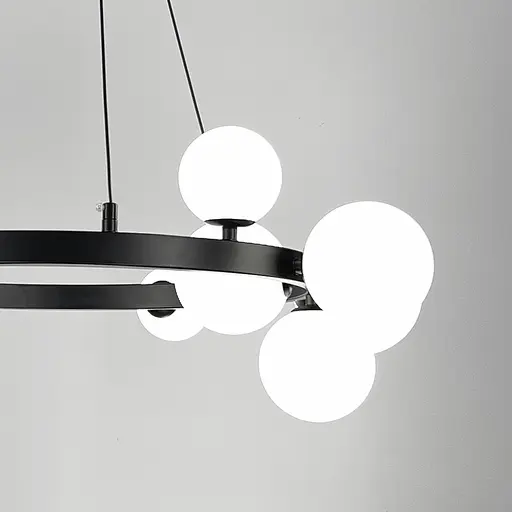 Кольцевая люстра с 10 белыми плафонами в черном корпусе Ø 70 см | Ст. AT32/10R BK+WT | Line F - фото 2