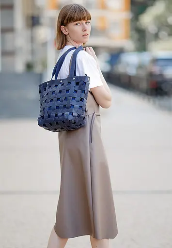 Шкіряна плетена жіноча сумка Пазл L синя Crazy Horse - фото 2