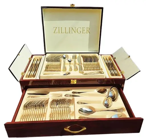 Набор столовых приборов Zillinger ZL-710G Yana на 12 персон в деревянном кейсе 72 предмета - фото 4