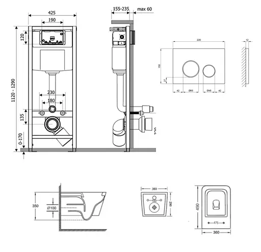 Набір Q-tap Nest 4 в 1 підвісний унітаз Crow Ultra Quiet 490x360x290 + комплект інсталяції QT05335171W45130 - фото 2