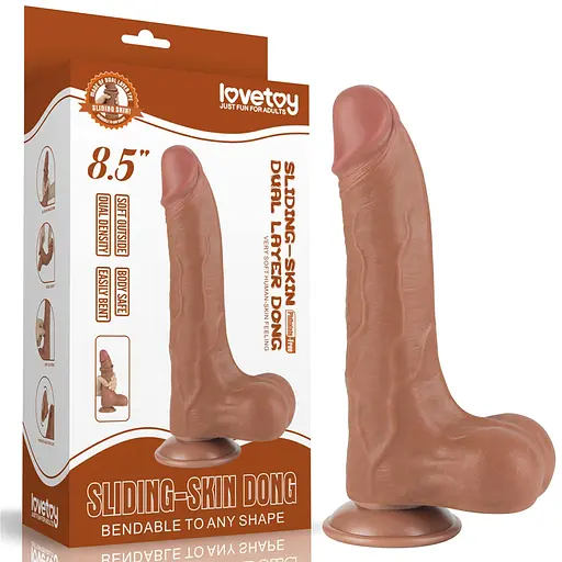 Фалоімітатор Lovetoy Sliding-Skin Dual Layer Dong 8.5'' 22 см (коричневий) - фото 7