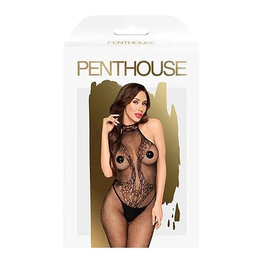 Бодистокинг с высоким кружевным воротником Penthouse - First Lady Black S/M/L - фото 3