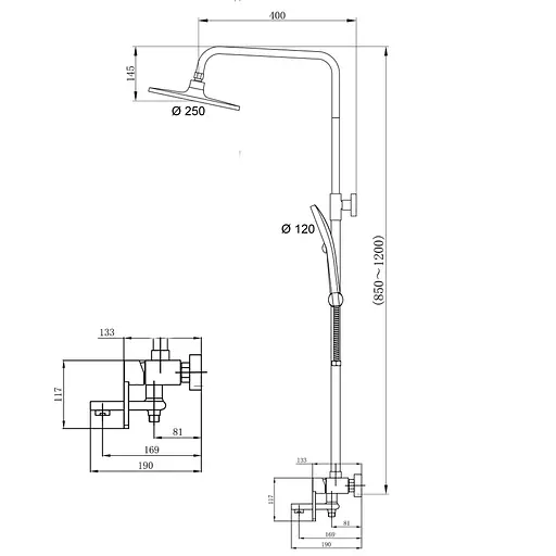 Душова система універсальна Qtap Taurus на три споживача (з виливом) QTTAU111CRM45665 Chrome, Хром - фото 2