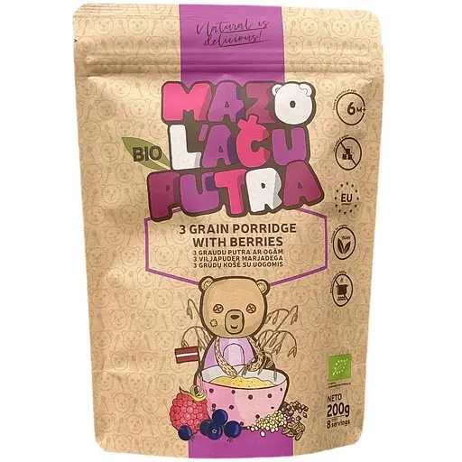 Каша органічна Mazo Lacu Вівсяно-гречано-пшоняна з ягодами 6 місяців 200 г