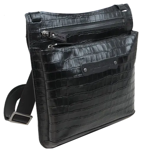 Мужская кожаная наплечная сумка под крокодила черная Mykhail Ikhtyar sum0028768 - фото 2