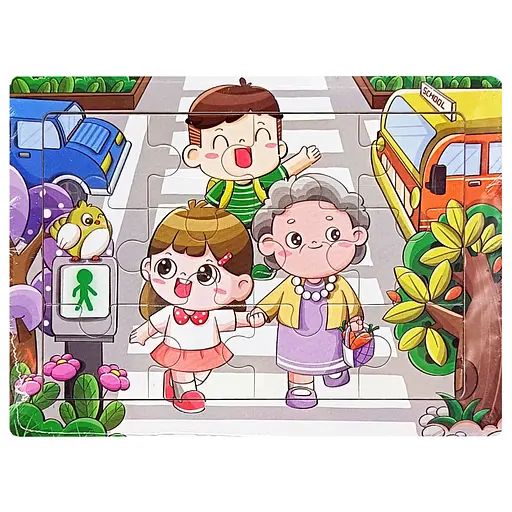 Дитячий деревяний пазл-вкладиш Дорога до школи MD 1343-11, 12 елементів