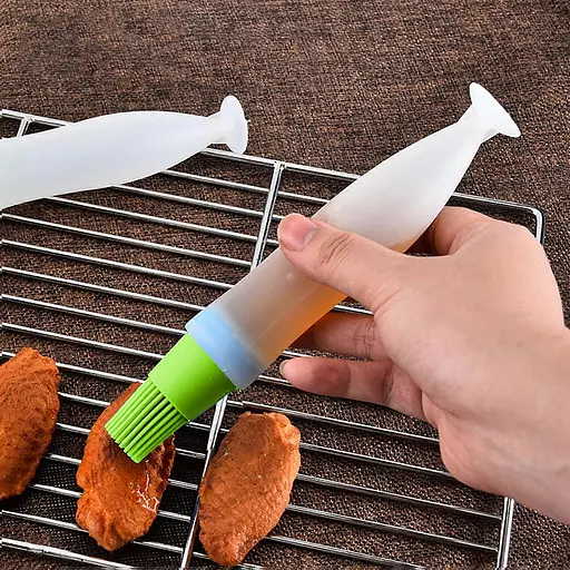 Пензлик кондитерський силіконовий з ємністю для олії маслянка з дозатором 17 см, A-plus Салатовий 86825 - фото 2