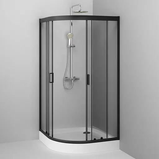 Душевая кабина Am.Pm Gem 1/4 Round 100x100 см без поддона black W90UG-401-100BT, прозрачный, черный - фото 4