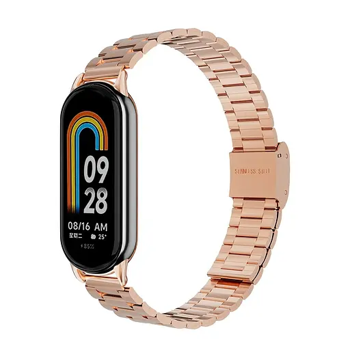 Ремешок для фитнес-браслета Tamister для Xiaomi Mi Band 8 металлический тип В с застежкой розовое золото - фото 2