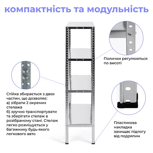 Стеллаж металлический МИА-111, 4 полки цинк 150х75х30 см  - фото 3