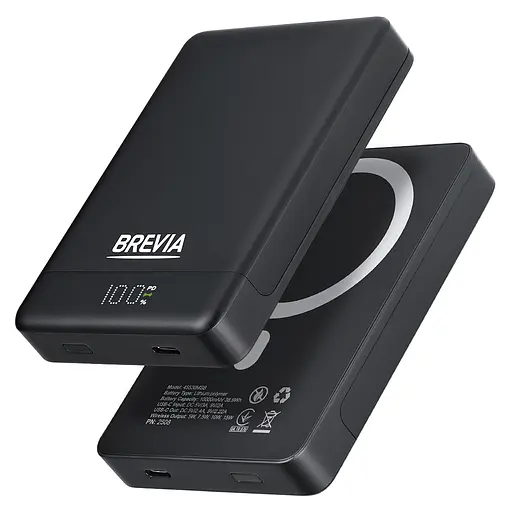 Повербанк (Power Bank) Brevia ePower 10000mAh MagSafe SuperSlim PD20W, Qі15W LCD чорний(45530MSB) - фото 6