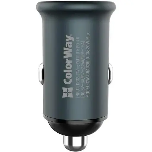 Автомобільний зарядний пристрій ColorWay (1USBx3A, 20W) Power Delivery Port Gray (CW-CHA028PD-GR) - фото 6
