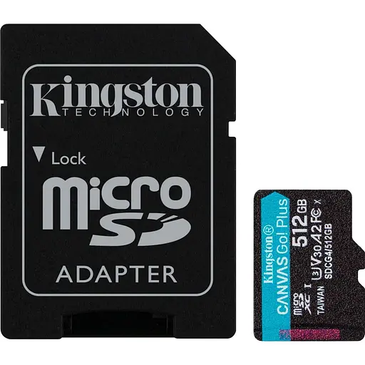 Карта пам'яті Kingston microSD 512GB C10 UHS-I U3 A2 V30 R200/W160MB/s + SD - фото 1