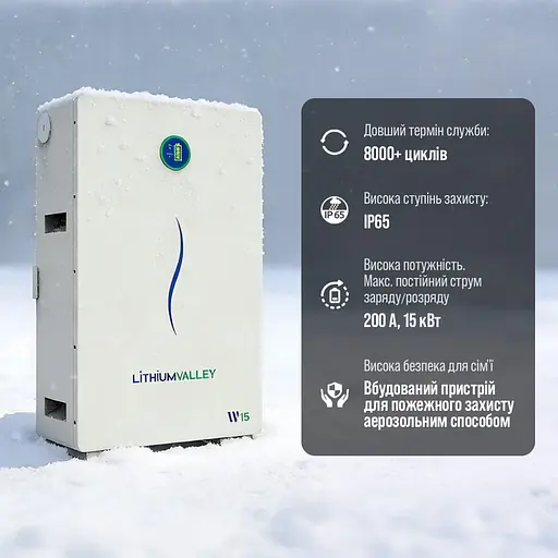 Акумуляторна батарея літій-залізо-фосфатна LiFePO4 280А*год 51.2В 14336Вт*год Lithium Valley W15-5A настінний / підлоговий монтаж (42-00403) - фото 6